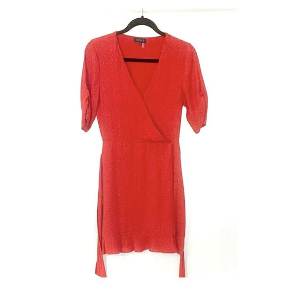 Anthropologie 1 State Red Pattern Faux Wrap Dress - Picture 5 of 7